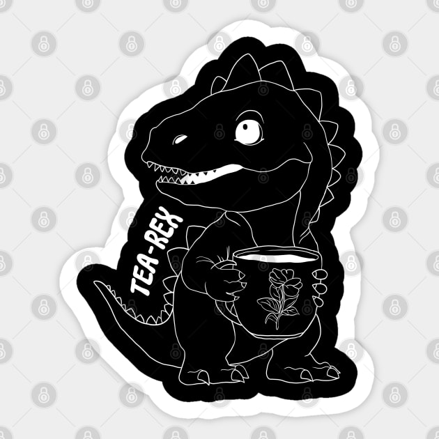 Tea Rex, T-Rex, Dinosaur, White Line Drawing Sticker by Velvet Earth